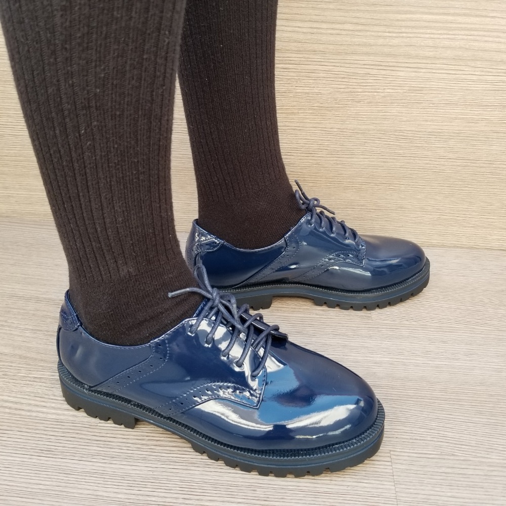 Blue Vinyl Patent Leather Chunky Oxford Creepers - Picture 4 of 8